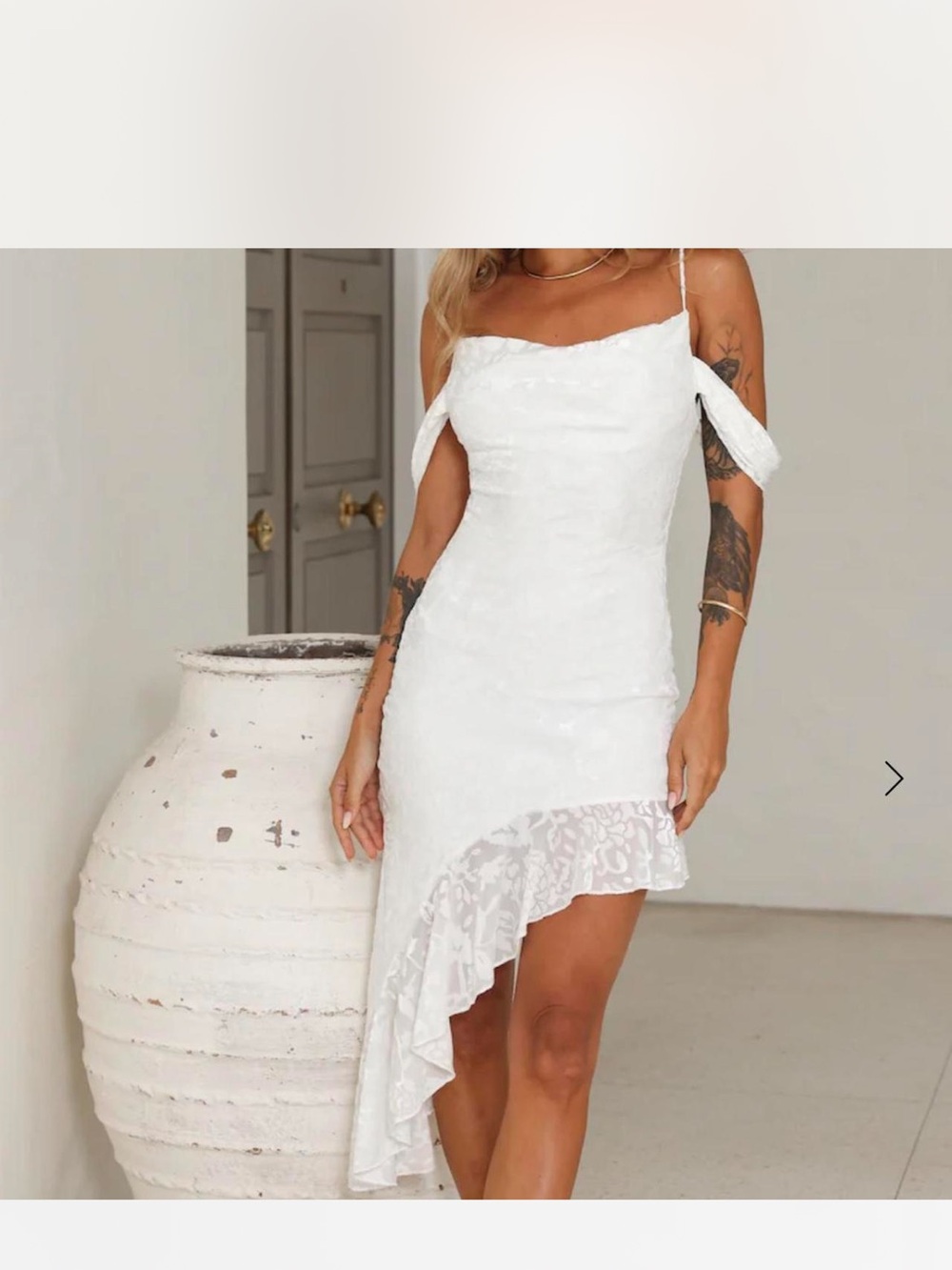 White Asymmetric Midi Dress